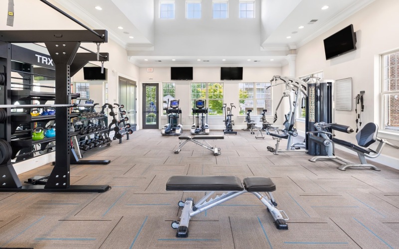 a gym with exercise equipment